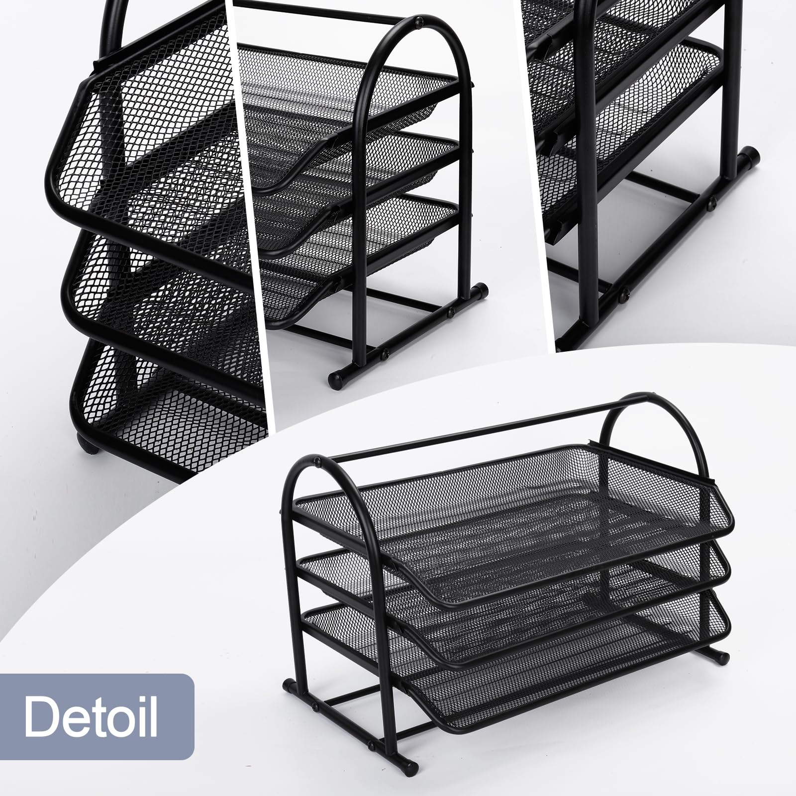 Cinnani Organiseur De Bureau 3 Compartiments Métal Noir - Bac à Courrier A4 Design Maille