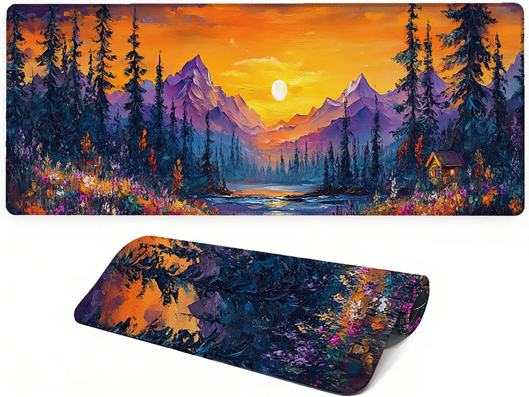 Lejnlnng Podkładka pod mysz do gier XXL, 160 x 80 cm, zachód słońca, wodoodporna podkładka pod mysz XL Krajobraz, antypoślizgowa gumowa podkładka pod mysz z przeszytymi krawędziami, do biura, nauki