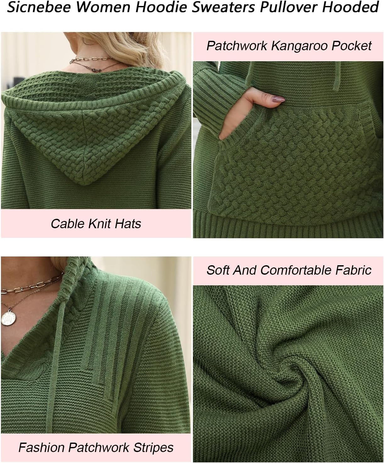 2025 Fall Hooded Sweater Women Oversized V Neck Fashion Knit Long Sleeve Pullover Drawstring Hoodie with Pocket - Image 6