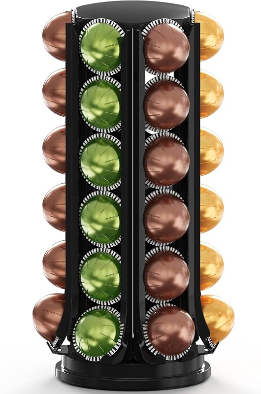 Deco Brothers VertuoLine Pod Holder, 360° Turntable Rotating Pod Carousel | Holds up to 36 Nespresso Vertuo Capsules, Easy Access Design, Black