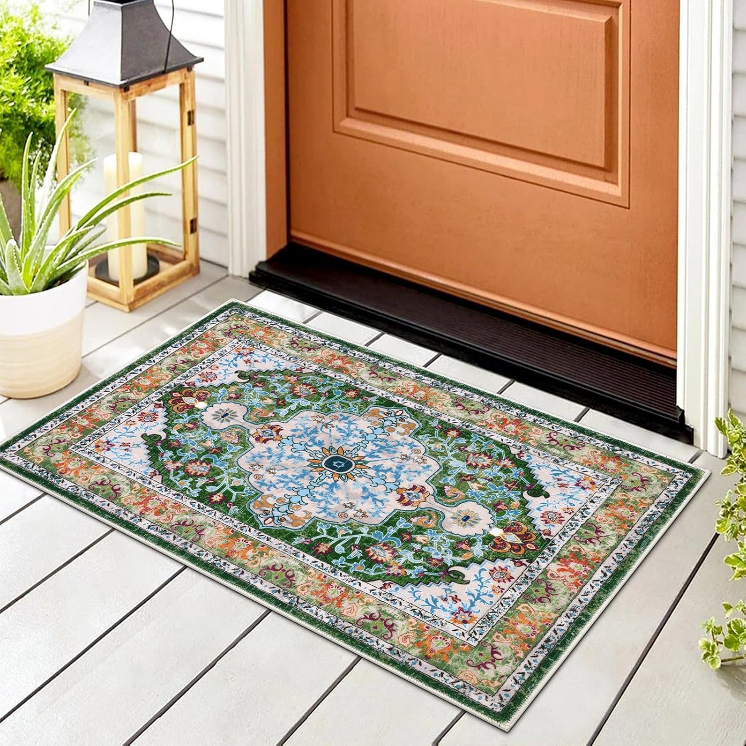 U'Artlines Washable Boho Area Rug, 2x3 Small Soft Non Slip Vintage Doormat for Indoor Front Door Green Mat Carpet for Entryway Kitchen Bathroom Bedroom - Image 8
