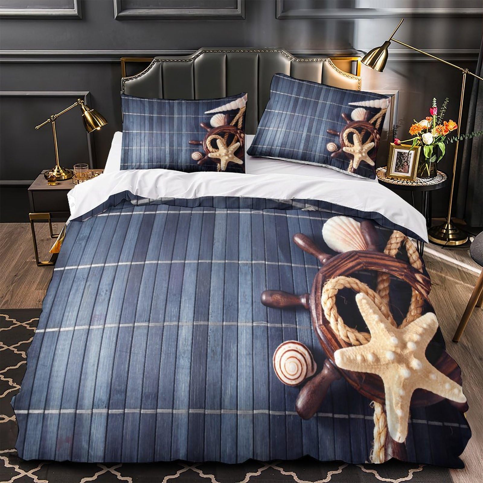 Housse de couette microffibre résistante et hypoallergénique au design marin 3D