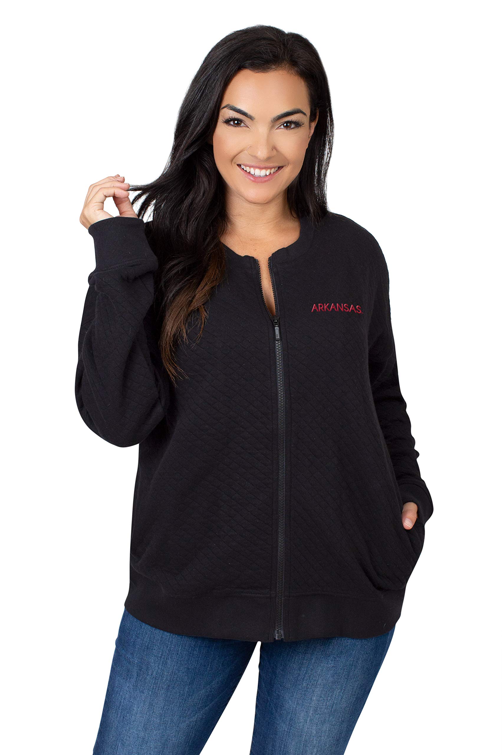 NCAA Arkansas Razorbacks Womens Quilted Zip-Up, BLACK, Small