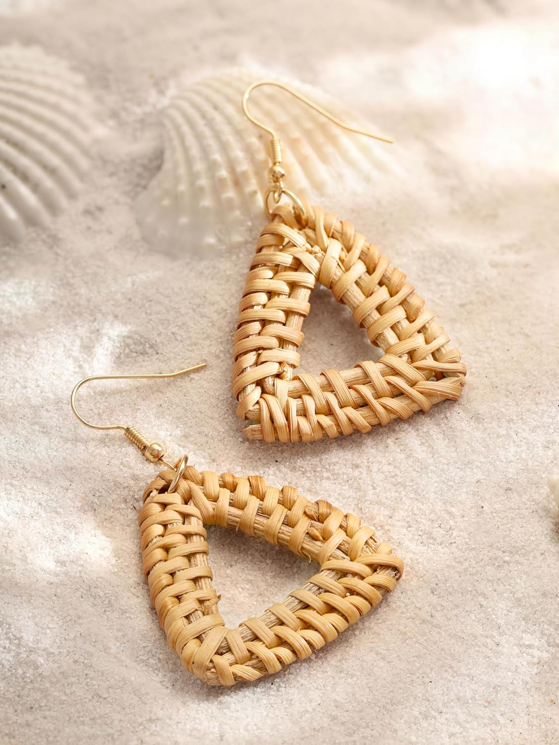 MINACHI Boho Chic Handmade Rattan Wood Dangle Drop Earrings for Women, Bohemian Summer Beach Statement Jewelry Gift for Women - Image 3