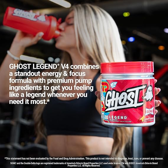 GHOST Legend Pre Workout Powder, Sonic Cherry Limeade - 30 Servings Pre-Workout for Men & Women with Choline, L-Citrulline, Beta Alanine for Energy & Focus