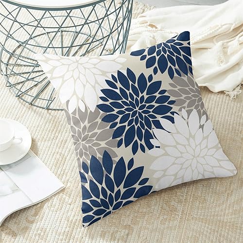 Miniatura 3 de GIOPAMGO Juego de 2 fundas de almohada azul marino y blanco de 16 x 16 pulgadas, decoración de casa de campo de dalia abstracta gris, fundas de