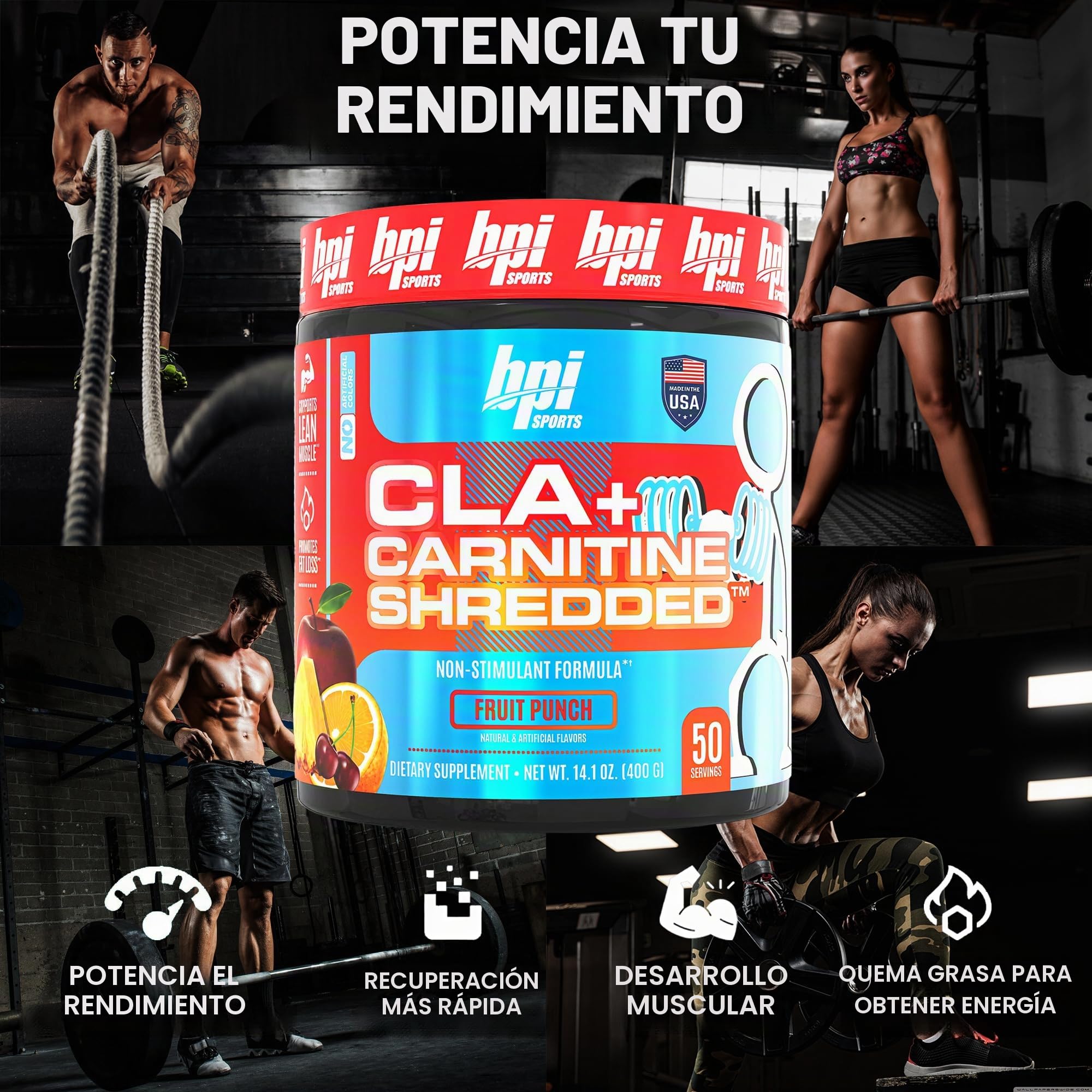 BPI Sports CLA + carnitina triturada - Convierte las células grasas en energía y apoya el músculo magro, aumenta el metabolismo - Suplemento de L-carnitina no estimulante