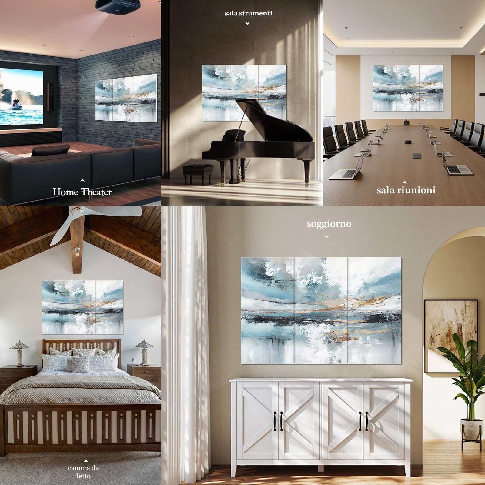 Pannelli acustici artistici, 6 pack grandi dipinti da parete autoadesivi, per decorazione parete, pannelli fonoassorbenti per studio di registrazione (180×120CM, Lake of the Sky) | Grandi pannelli decorativi autoadesivi fonoassorbenti, pannelli sonori per