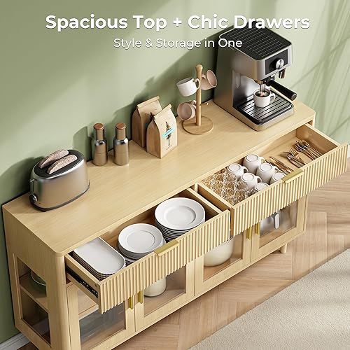 Miniatura 4 de IRONCK Aparador de buffet con almacenamiento, mesa de buffet moderna grande de 59 pulgadas, barra de café, barra de vino, armario de almacenamiento