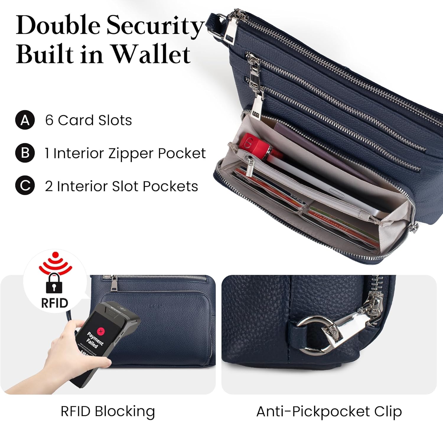 befen Genuine Leather Crossbody Bags for Women, Medium Anti-Theft Shoulder Purse with Built in RFID Wallet for Travel - Image 3