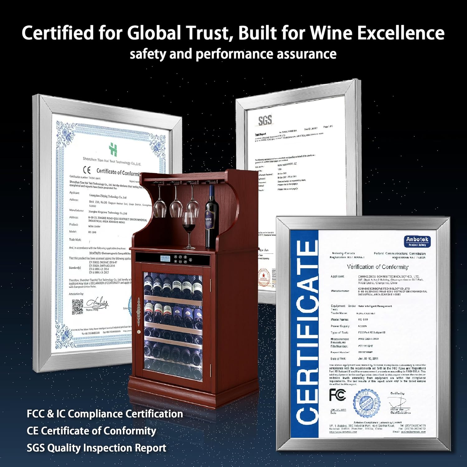 43-Bottle Wine Cabinets, 5.3 cu.ft. Wine Cooler with UV Protection Glass & Digital Temperature Control with Adjustable Shelves, Quiet Compressor Cooling System, Perfect for Home Kitchen & Dining Room