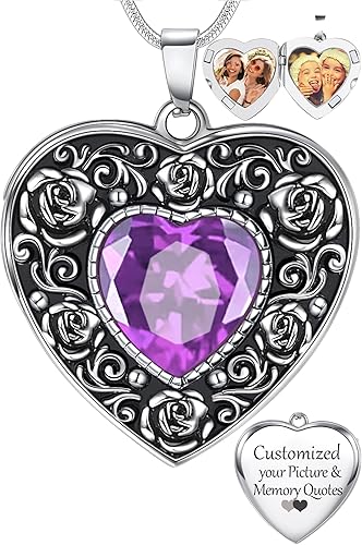 Fanery Sue Locket Necklace for Women, Silver Lockets Heart Locket Sunflower Rose Necklaces Custom Picture Pendant Jewerly Memorial Mothers Day Gifts