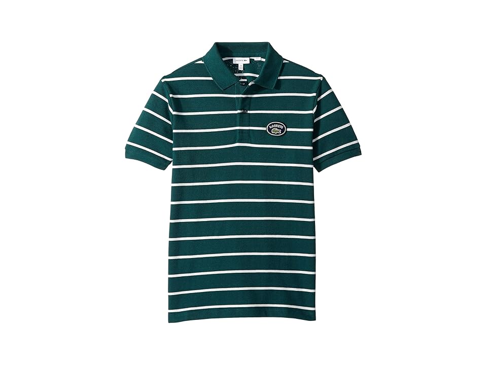 

Lacoste Kids Short Sleeve Striped Heritage Lacoste Badge Pique Polo (Infant/Toddler/Little Kids/Big Kids) (Aconit/Flour) Boy's Clothing