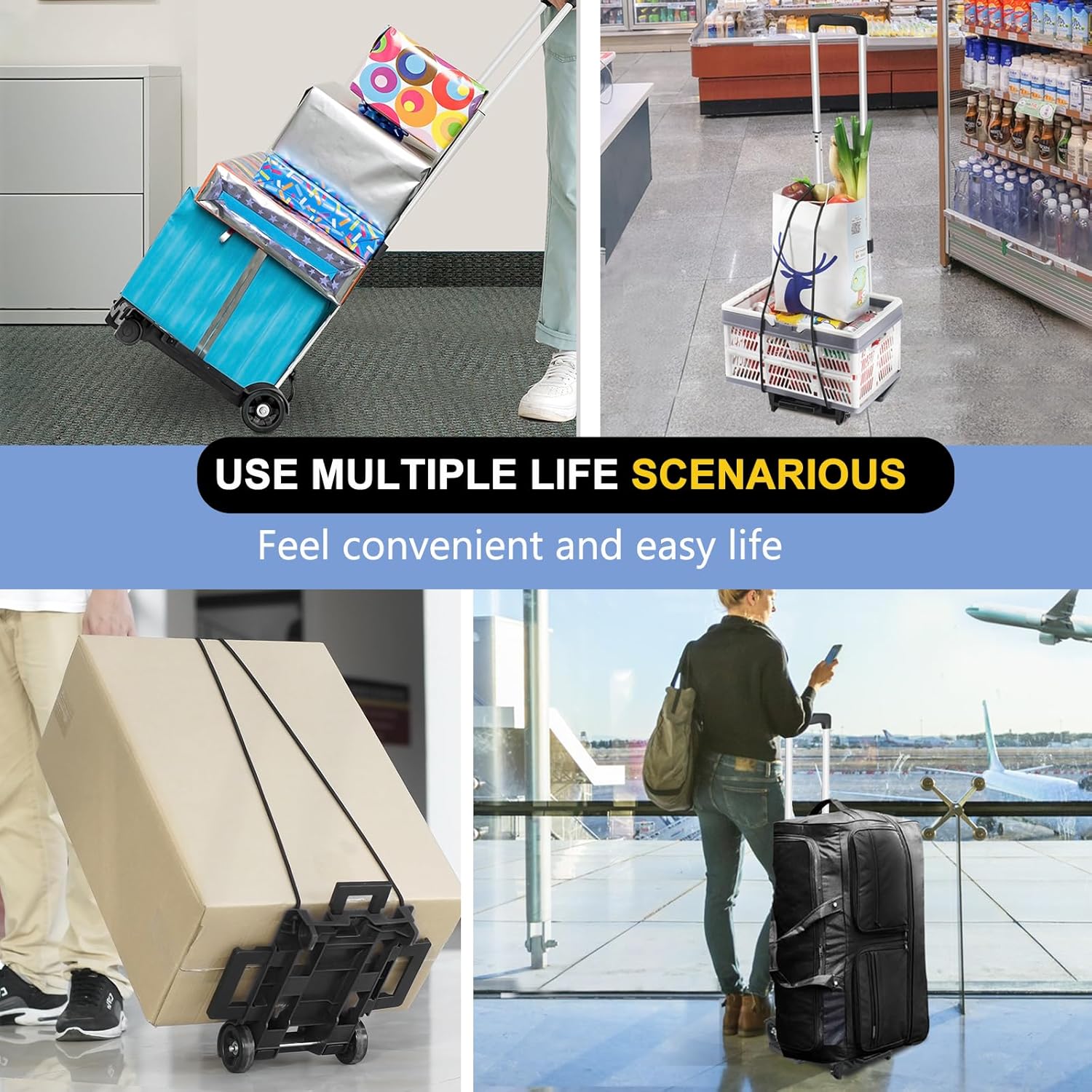 Folding Hand Truck Aluminum Trolley,Small Dolly, Foldable Hand Cart Collapsible 2 Wheel Luggage Trolley Dolly Expandable Large Chassis Foldable into Backpack