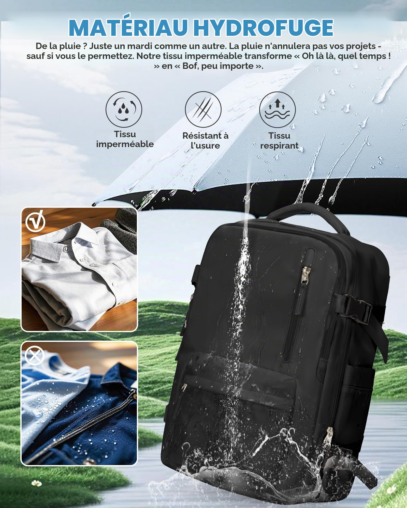 BJLFS Bagage Cabine 40x30x20 Compression Avec Pompe Ryanair Sous Vide Sac a Dos Voyage Cabine Avion 40x30x20 Wizzair Bagage à Main Avion pour Easyjet Sac à Dos Femme pour Ordinateur 14 Pouces