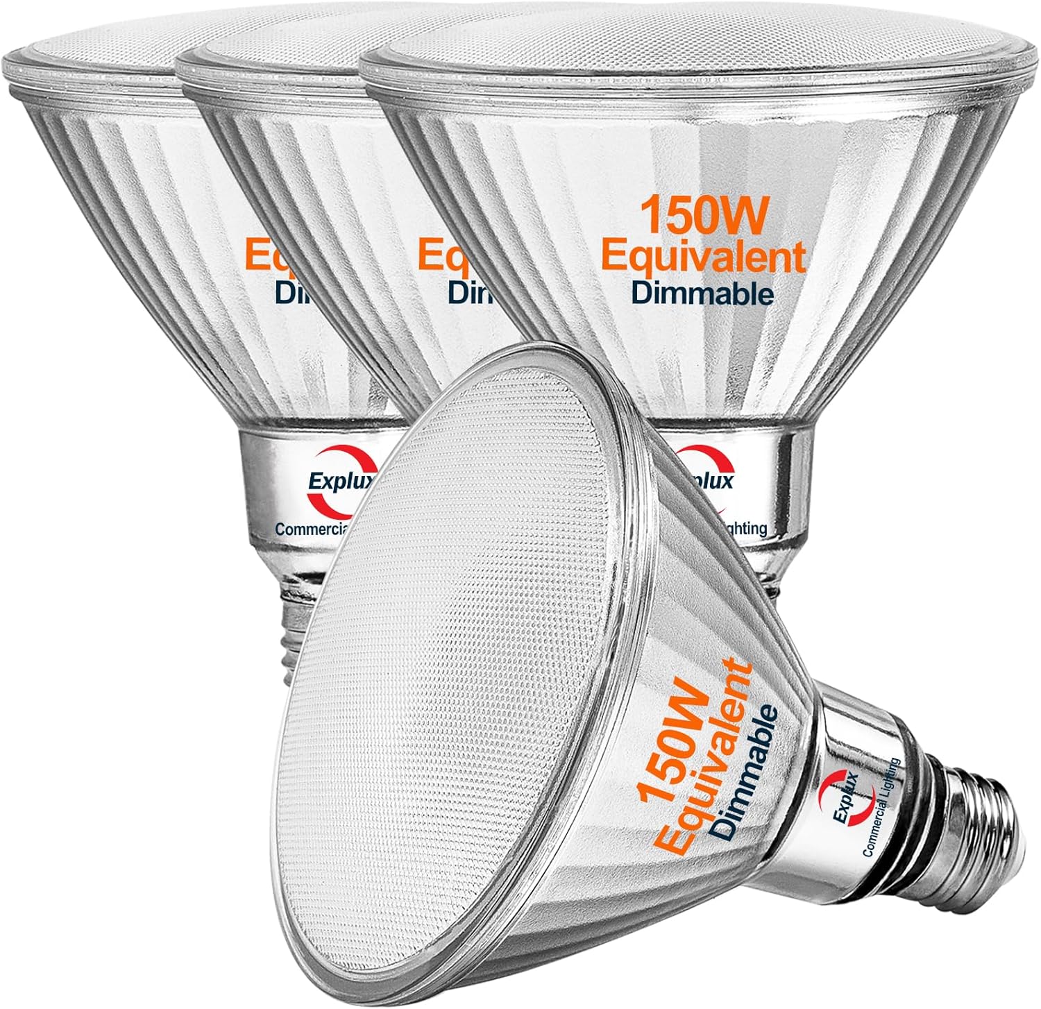 Explux Commercial-Grade LED PAR38, 150W Equivalent, 1800 Lumens, 40000 Hours, Classic Full Glass Flood Light Bulbs, Dimmable, Waterproof & Anti-Ageing, Cool White 4100K, 4-Pack