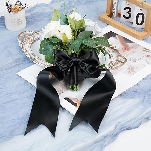 Miniatura 3 de Cinta de satén negra de doble cara de 3 pulgadas de grosor para decoración de bodas, banda de silla, envoltura de regalos, recuerdo de fiesta,