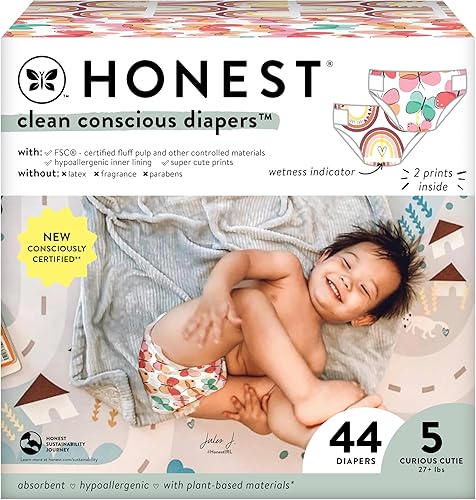 The Honest Company Pañales Clean Conscious  A base de plantas, sostenibles  Wingin' It + Catching Rainbows  Club Box, talla 5 (27+ libras), 44 disponible en Yaxa Venezuela