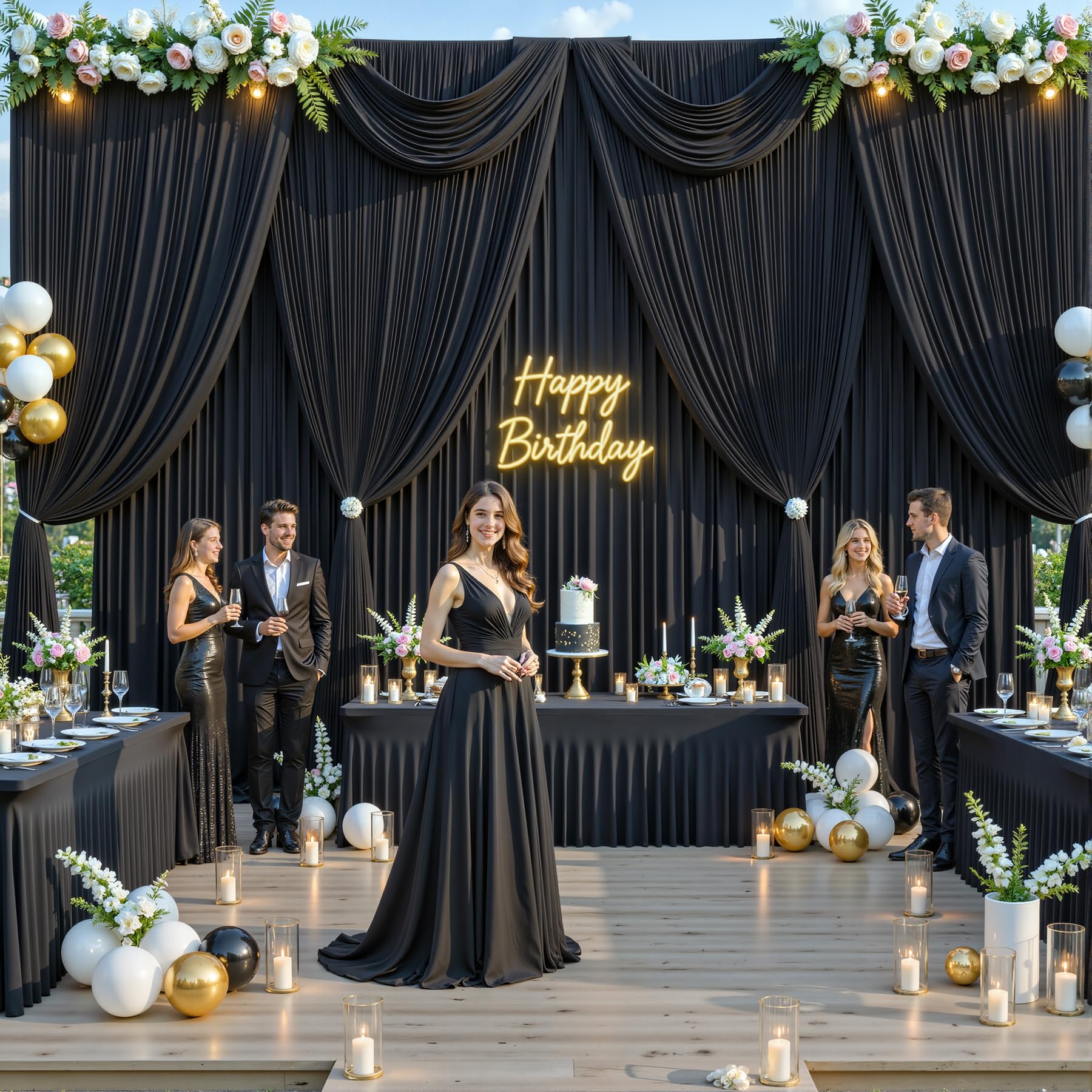 50ft x 10ft Wrinkle Free Black Wedding Backdrop Curtains for Party Bridal Shower Reception Decorations Black Fabric Curtain Backdrops Drapes for