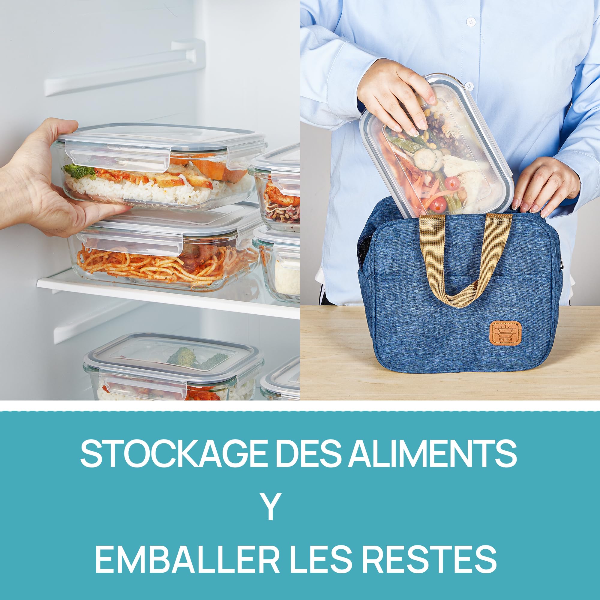 Vtopmart Lot de 5 Lunch Box Verre, 1035ml Boite Alimentaire Verre avec Couvercle, Meal Prep Containers, Hermétique Et Réutilisable, Compatible Four, Micro-Ondes, Congélateur Et Lave-Vaisselle