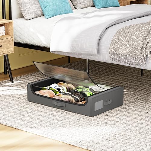 Miniatura 8 de FDW Contenedores de almacenamiento para debajo de la cama, paquete de 2 organizadores de armario, contenedores de almacenamiento plegables con