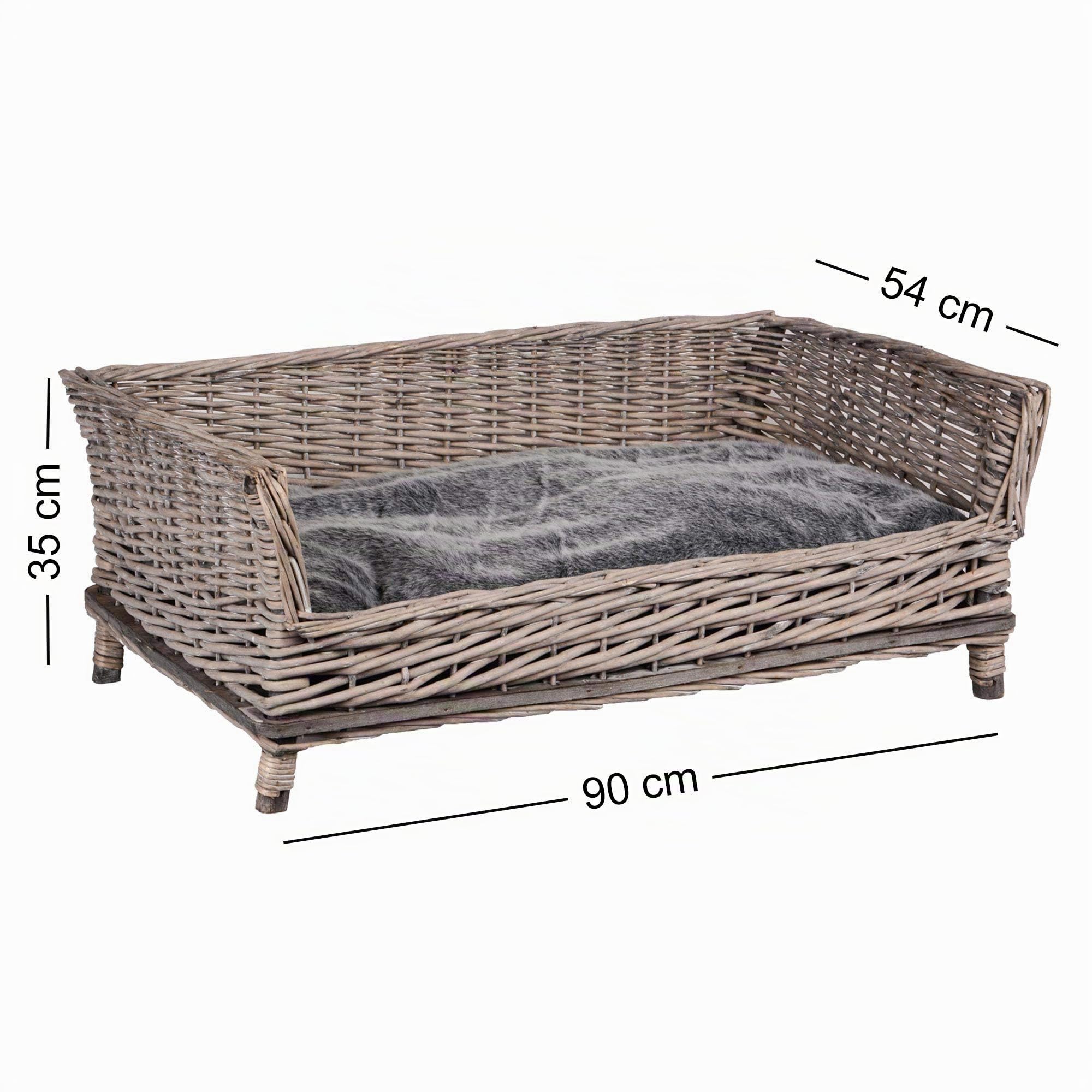 UNUS Panier pour Chien en Osier avec Coussin - Gris - Carré, pour Chiens Petits et Grands 88 cm de Largeur