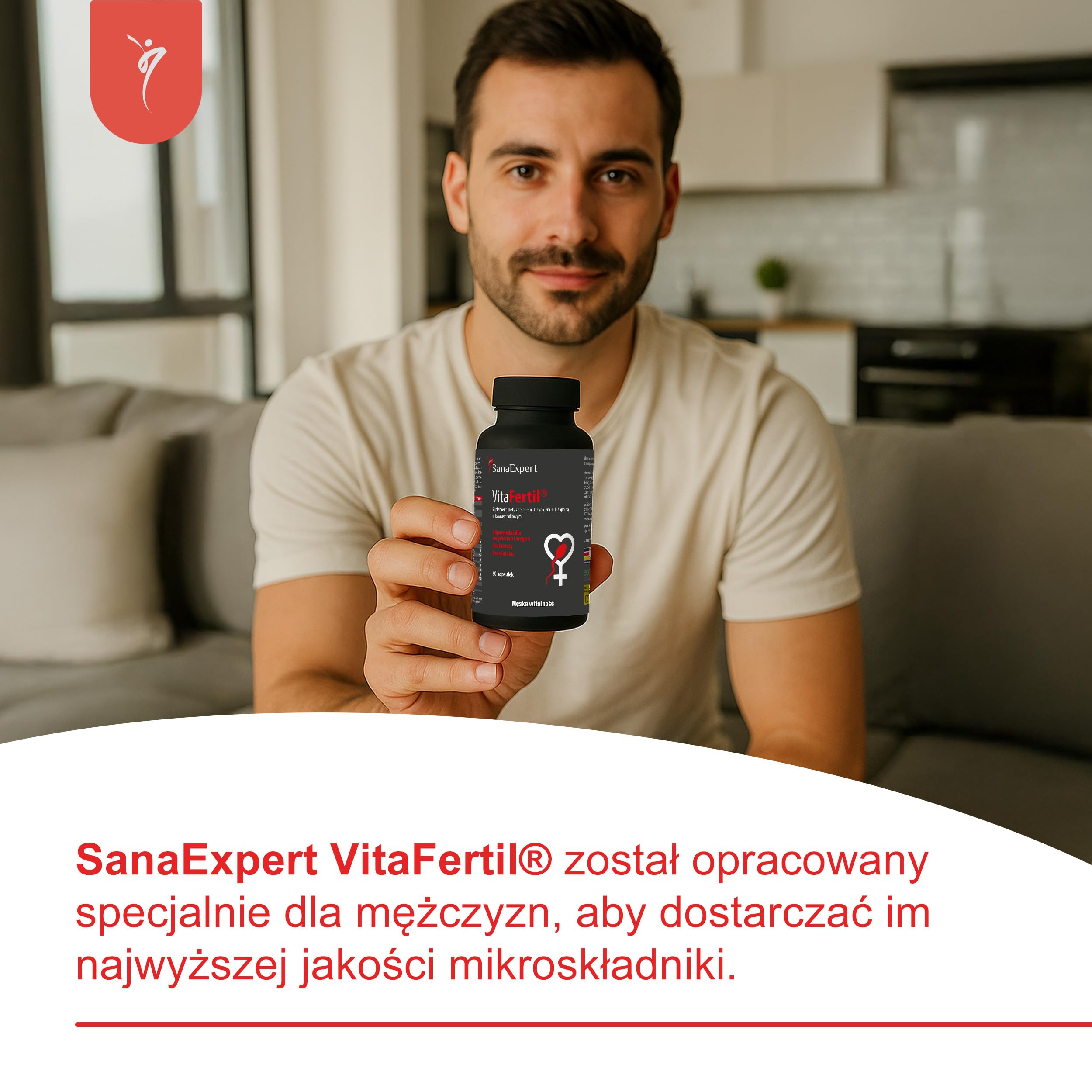 SanaExpert VitaFertil – suplement diety dla mężczyzn – z L-argininą, cynkiem i niezbędnymi witaminami – 60 kapsułek – wyprodukowano w Niemczech
