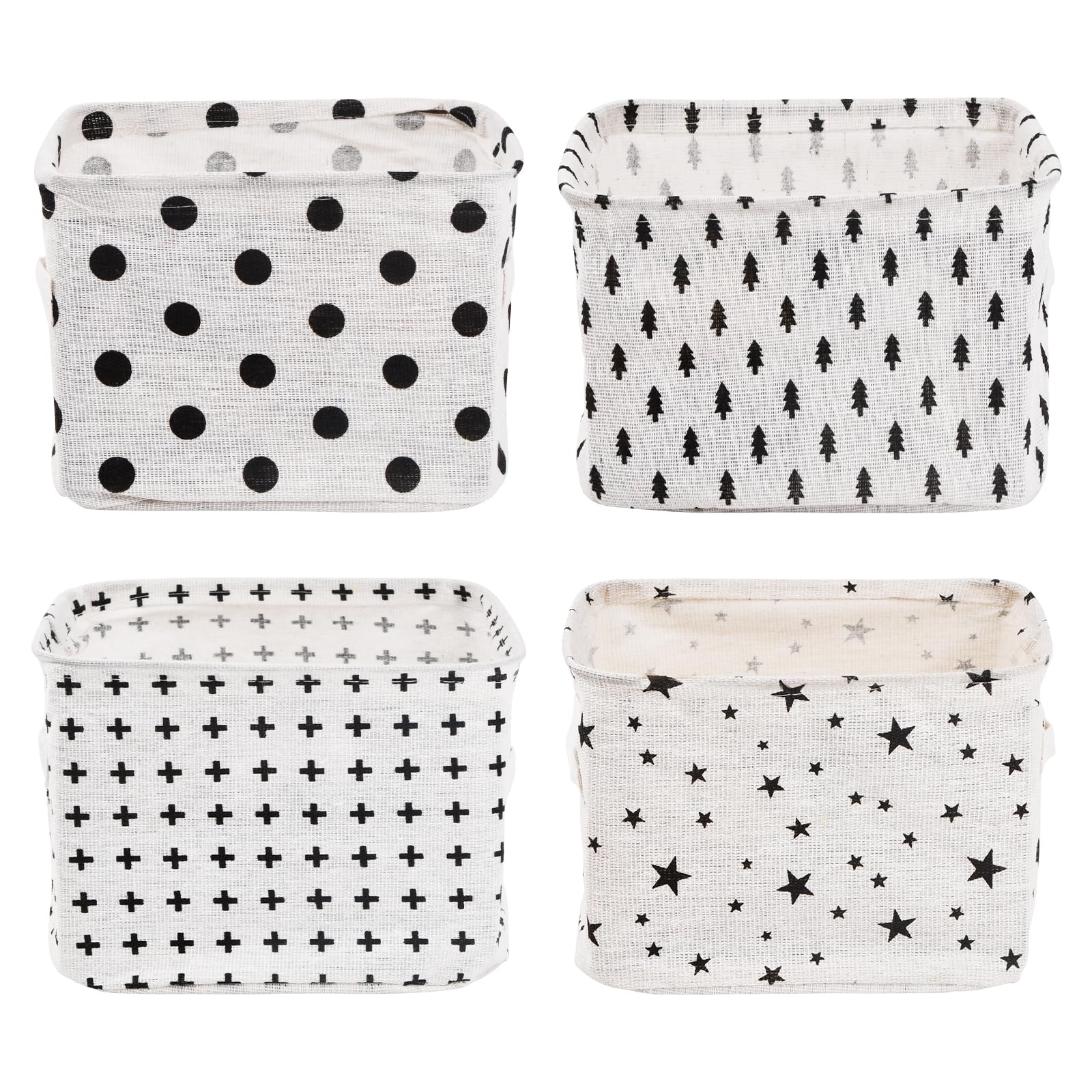 4 Cestini In Tela Pieghevoli 20x16x14cm - Organizzazione Scrivania, Casa, Ufficio, Con Maniglie