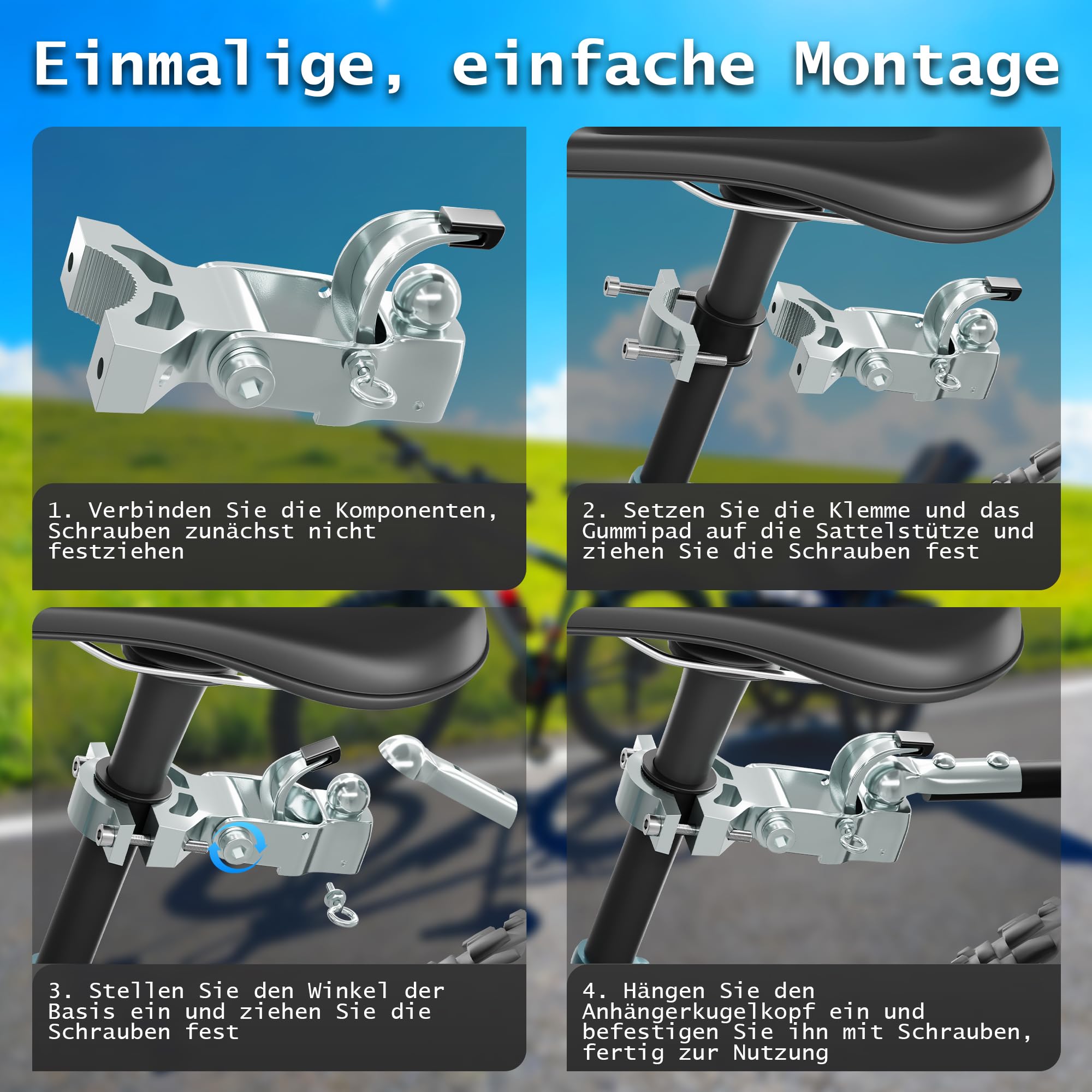Fahrrad Anhängerkupplung, Stabile Fahrradanhänger Kupplung aus Verzinktem Stahl für Sattelstützen Ø26–33 mm, Anhängerkupplung Fahrrad für Lastenanhänger, Ideal für Transport, Einkauf, Camping