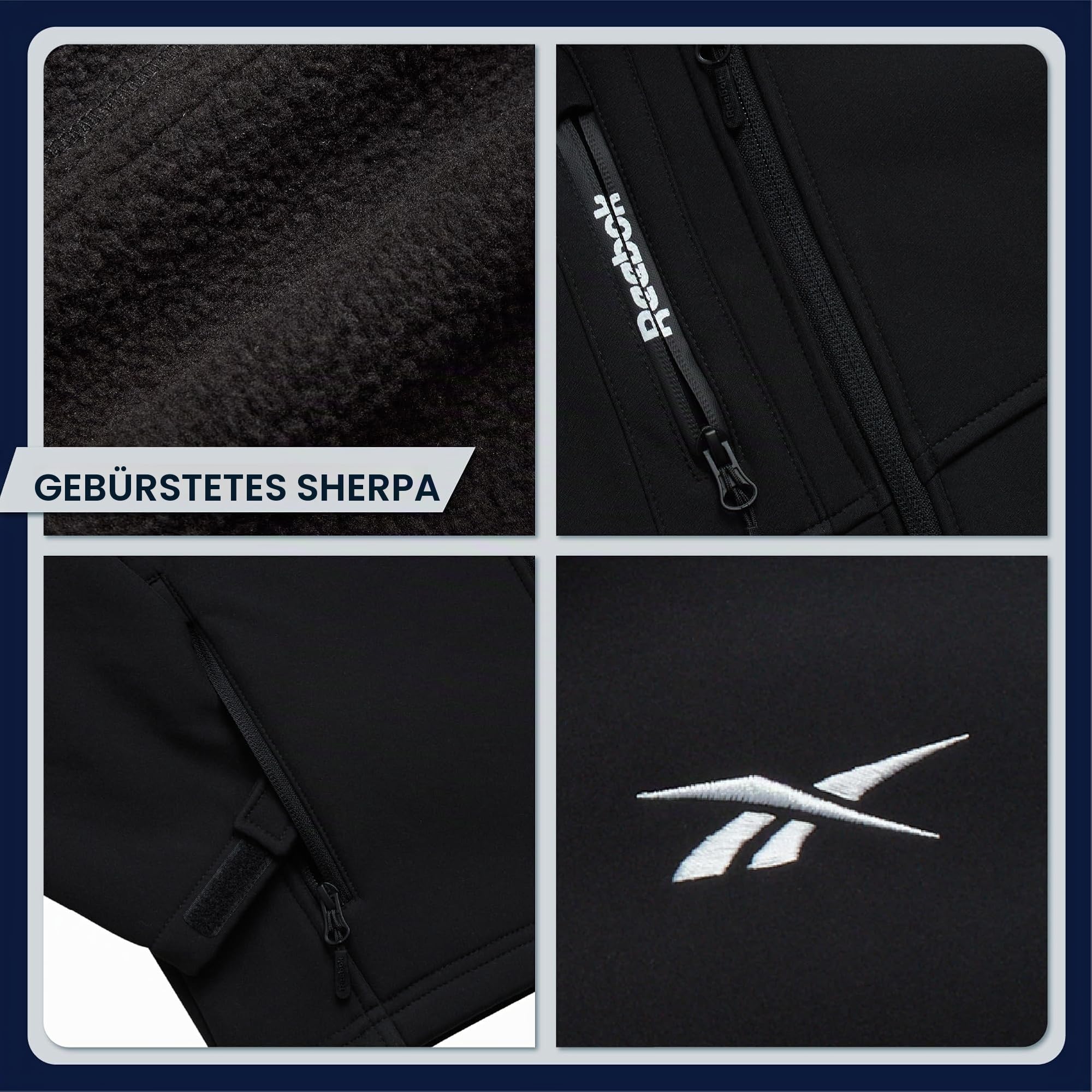 Reebok Softshell-Jacke für Jungen – weich, gemütlich, gebürstetes Sherpa-Fleece gefüttert, Softshell-Wintermantel, mit Kapuze, Windbreaker-Jacke für Jungen