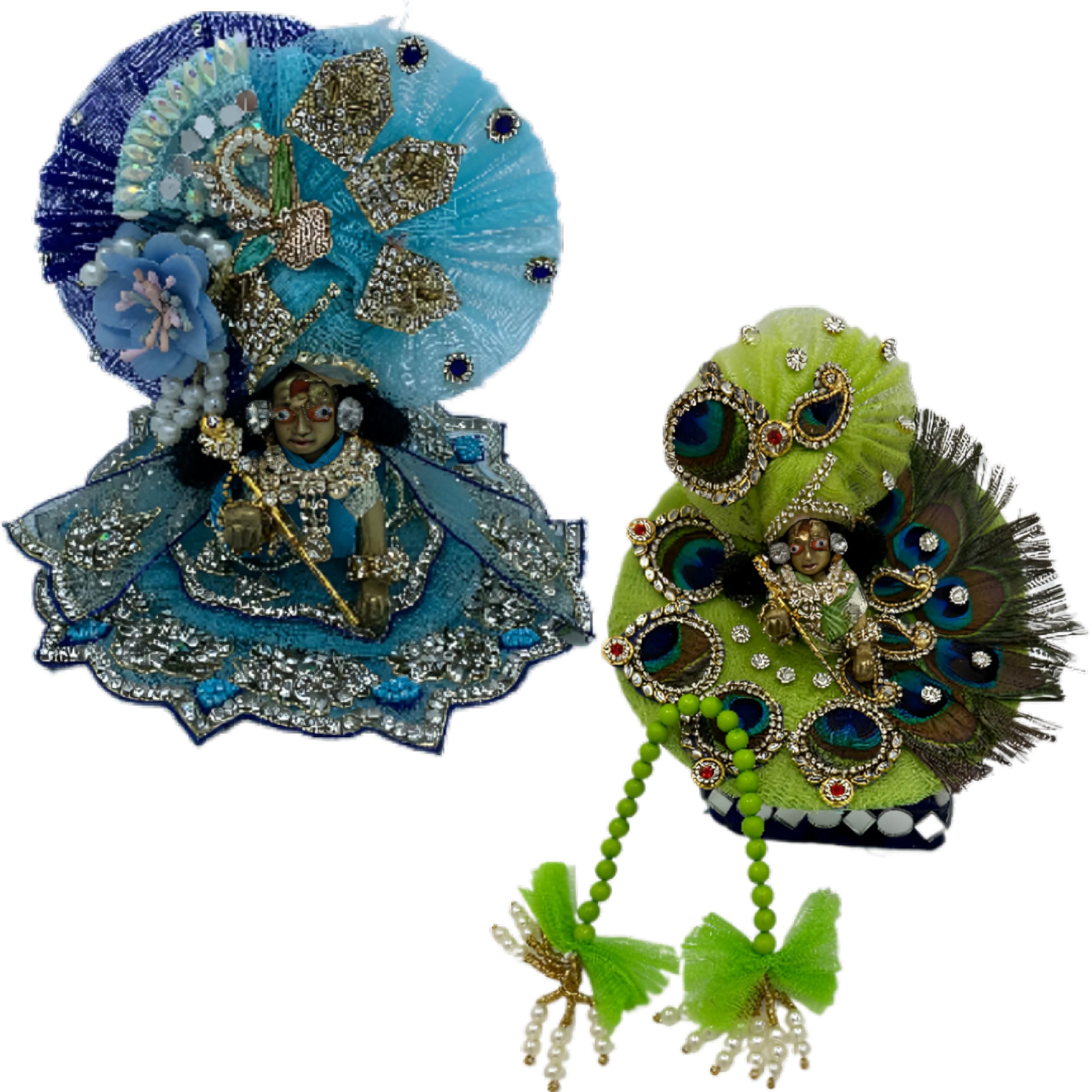 DREEMOH Designer Blue Poshak For Krishna Idol - 6 Inch Heavy Zardozi Silk Net Dress With Pagri & Necklace