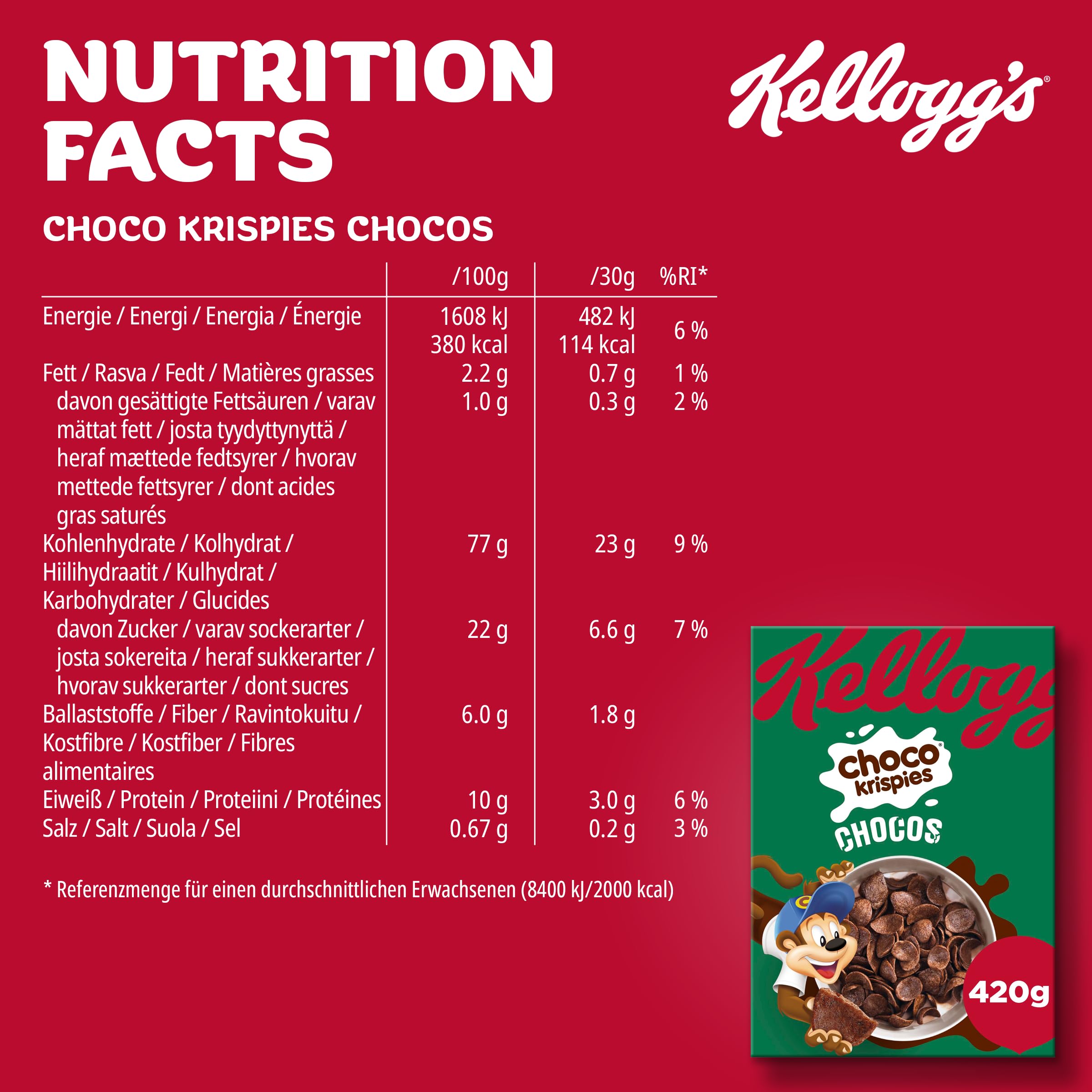 Kellogg’s Cerealien & Cornflakes Mix – je 2x Kellogg's Choco Krispies Chocos, Frosties & Rice Krispies – ohne künstliche Farb- und Aromastoffe