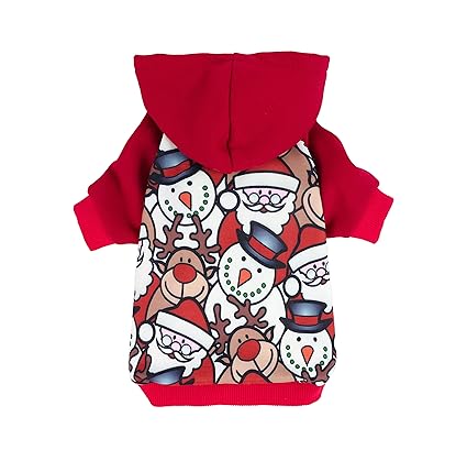 Fitwarm Dog Christmas Outfit Holiday Dog Hoodie Lightweight Velvet Breathable Puppy Clothes Pet Sweatshirt Doggie Hooded Outfits Cat Apparel Red XX-Large
