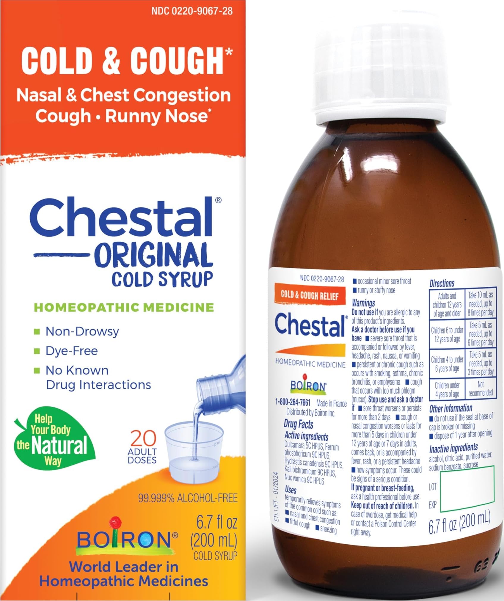 Boiron Chestal Adult Cold and Cough Syrup for Nasal and Chest Congestion, Runny Nose, and Sore Throat Relief - 6.7 Fl oz