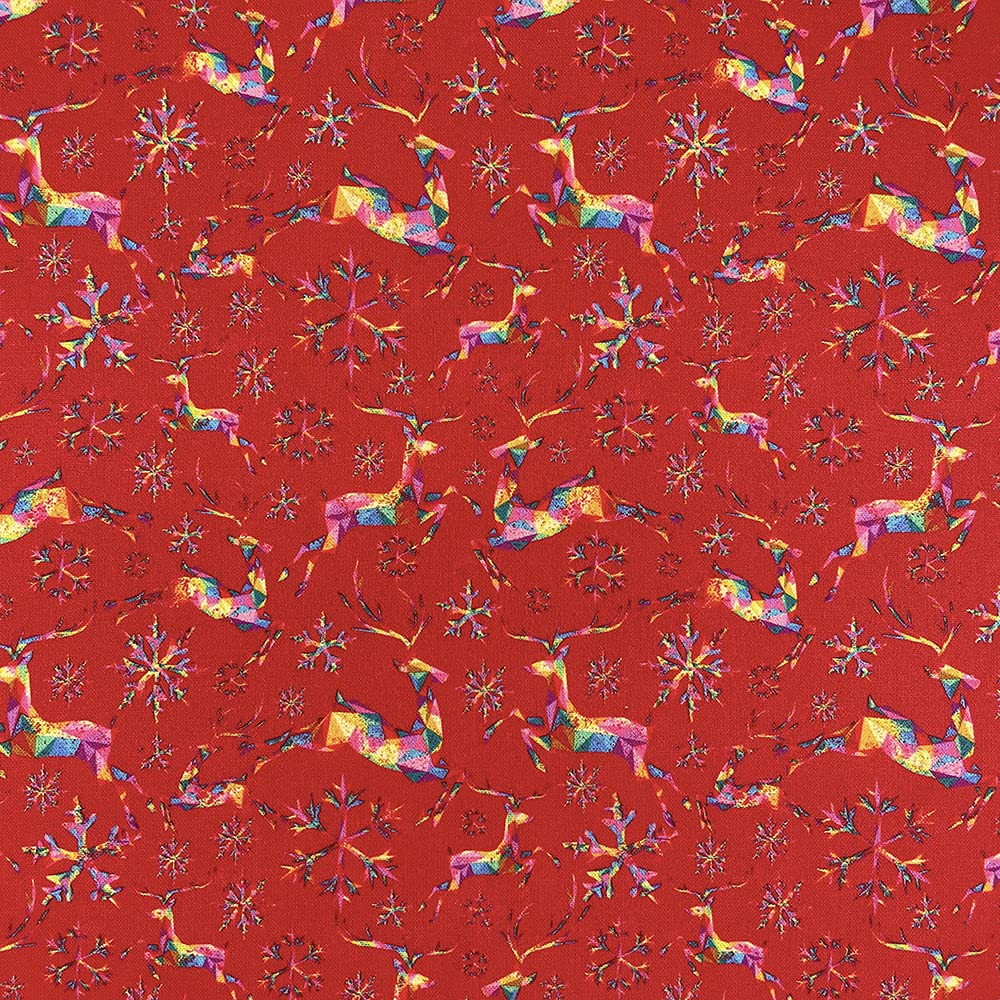 100% Cotton Christmas Xmas Crafty Prints for Children Kids Crafts Quilting Fabric Material | 55" - 140 cm Wide (Per Quarter, Rainbow Reindeer Red)