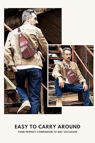 Miniatura 6 de Bolso bandolera pequeño de cuero para mujeres y hombres, bolsa cruzada, bolsa de pecho, mochila de viaje de hombro, resistente al agua, Caoba,