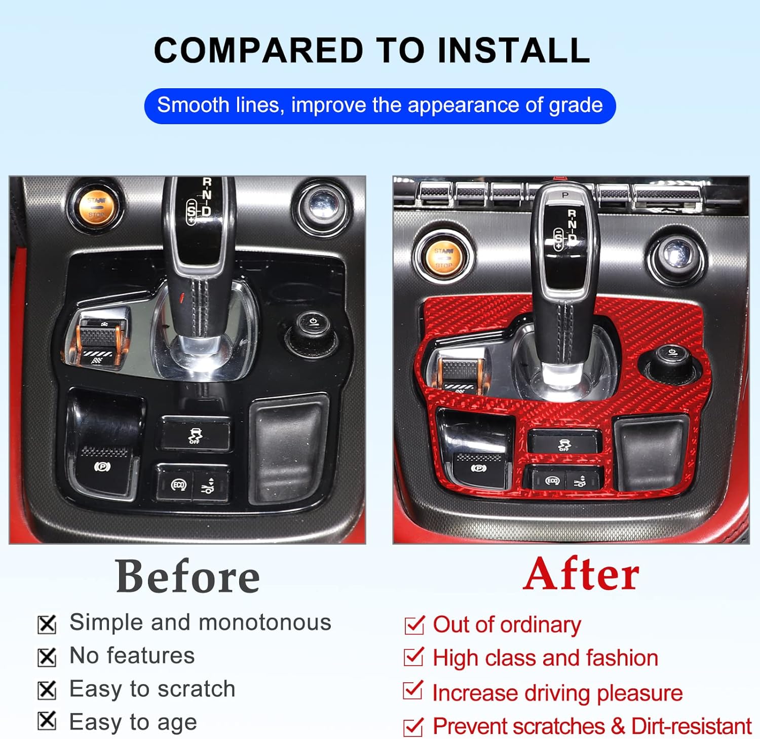 Daeiclru Real Carbon Fiber Car Interior Gear Shift Panel Trim Cover Compatible with Jaguar F-Type 2013-2022, Central Control Gear Shift Panel Frame Sticker Accessories (Style B - Red)