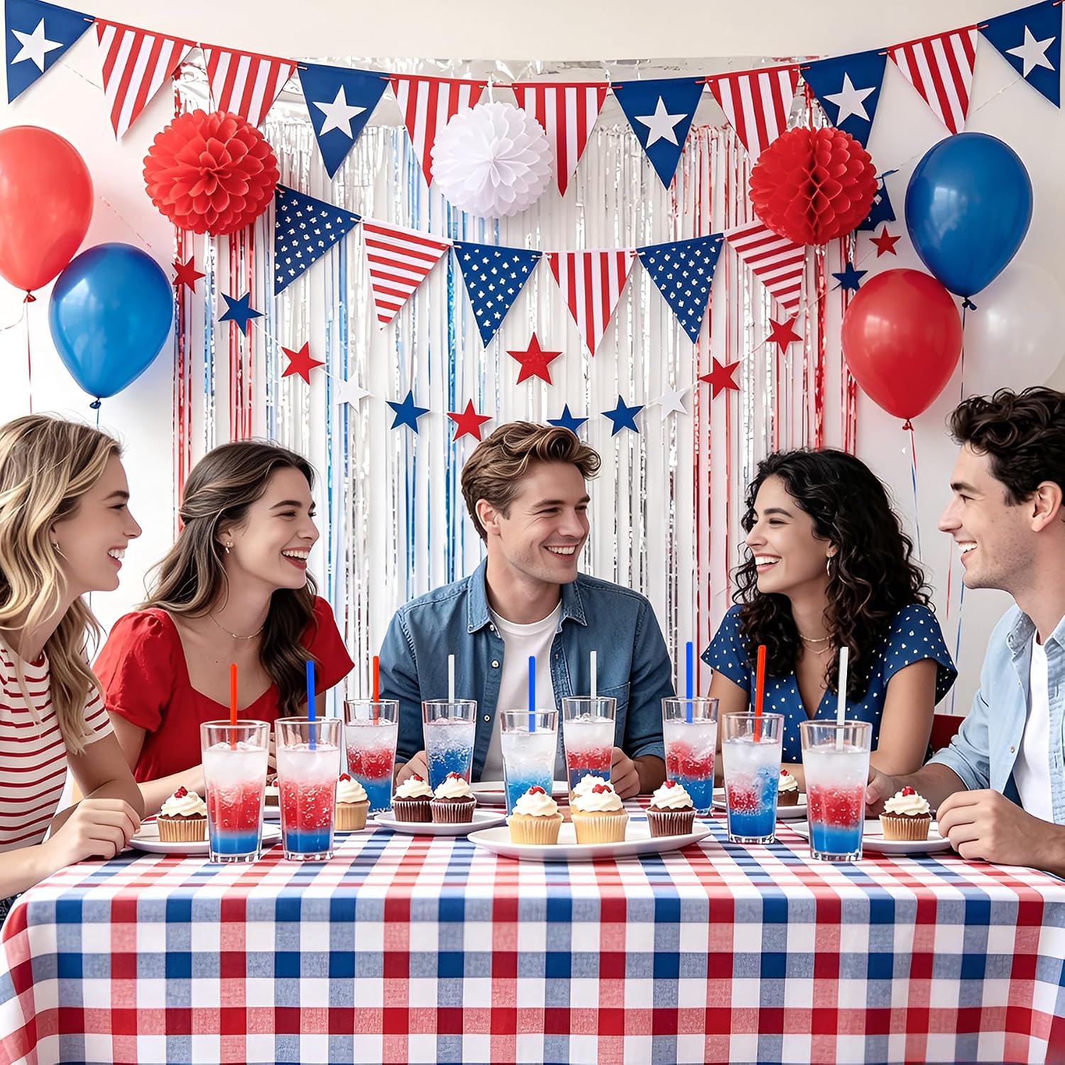 USA 250th Anniversary 4th of July Decorations Patriotic Party Supplies, 30Pcs Reusable Red White Blue Star Shaped Straws for Independence Memorial Day Party Favors,Dishwasher Safe 9" Plastic Straws