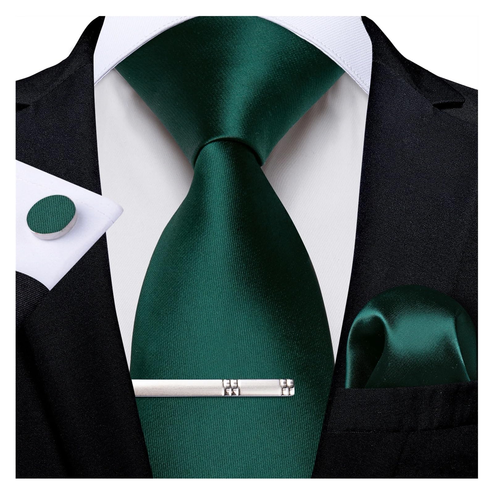 Krawatten for Männer, Business-Hochzeit, Seide, Krawatte, Einstecktuch, Manschettenknöpfe, Set mit Krawattenklammer, Geschenk for Männer