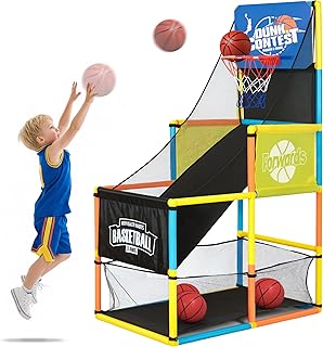 LovesTown Juego de baloncesto para niños, aro de baloncesto para interiores con 4 bolas, bomba de aire, altura ajustable, juguetes deportivos y de juego al aire libre para niños y niñas, regalos de
