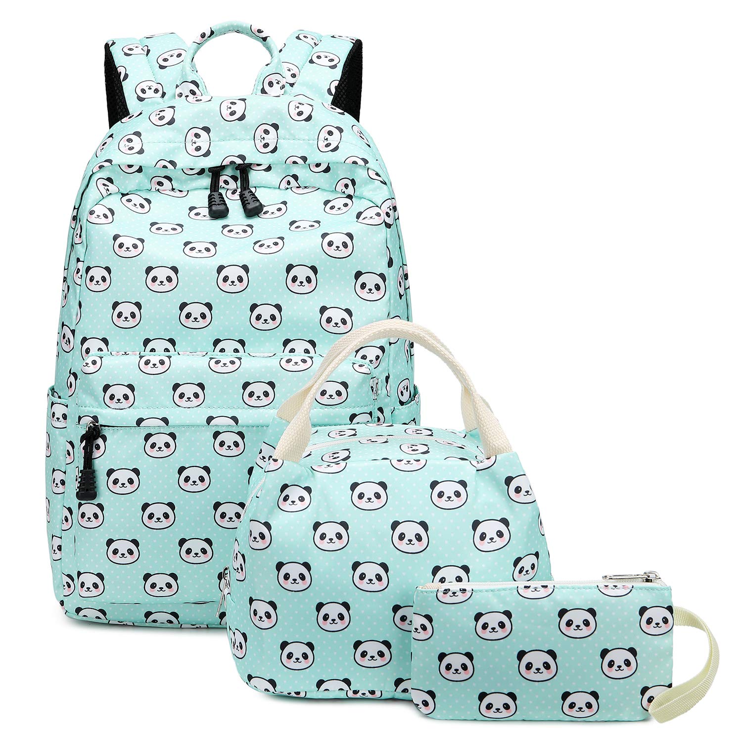 abshoo Lightweight Cute Panda Backpacks for Girls School Backpacks With Lunch Bag (3pc Panda Teal)
