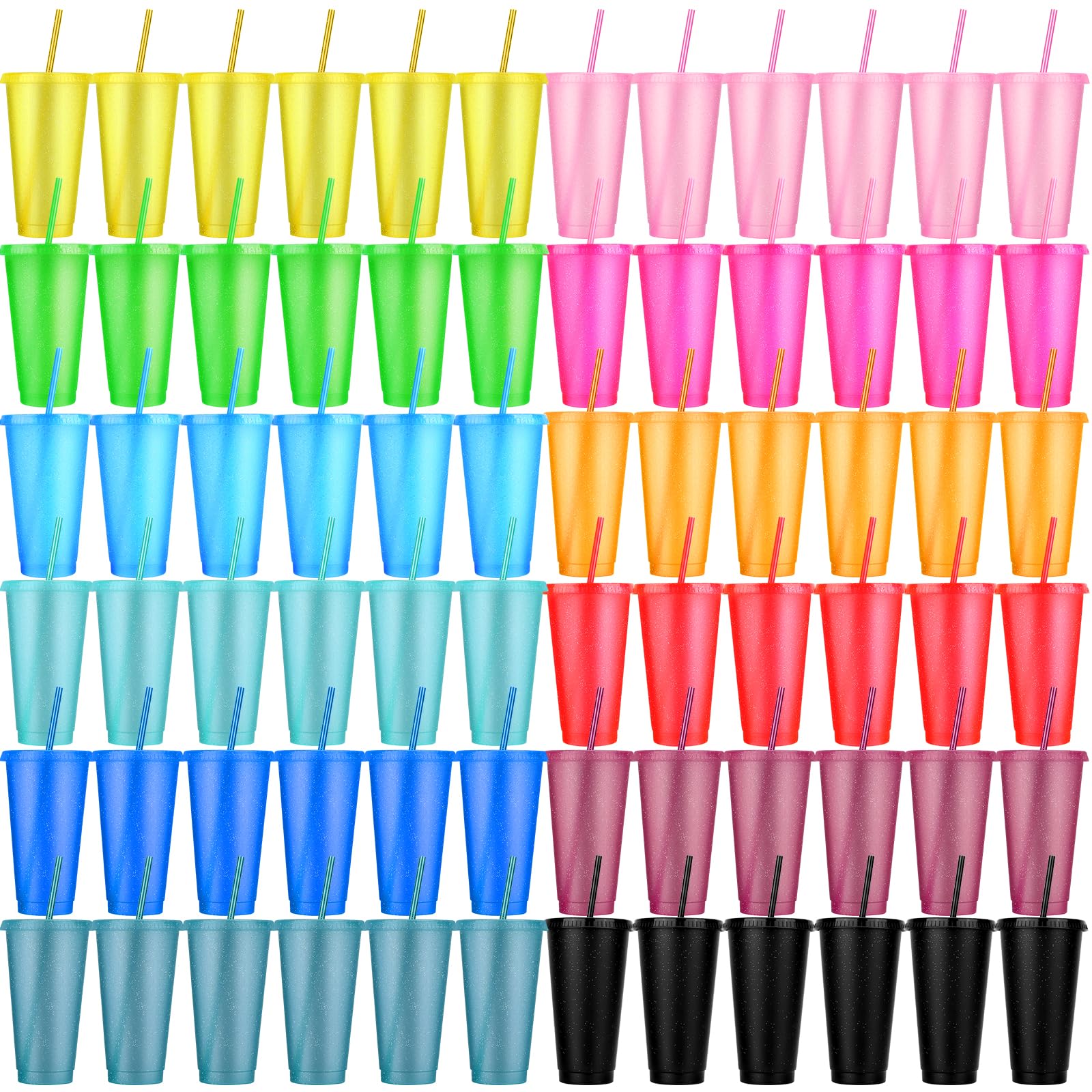 72 Pack Plastic Tumblers with Lids and Straws, Reusable Cups with Lids Plastic Colorful Cups for Parties Birthdays, Iced Coffee Cup Travel Mug Cold Drink Cups Bulk Tumblers (24 oz, Colourful)
