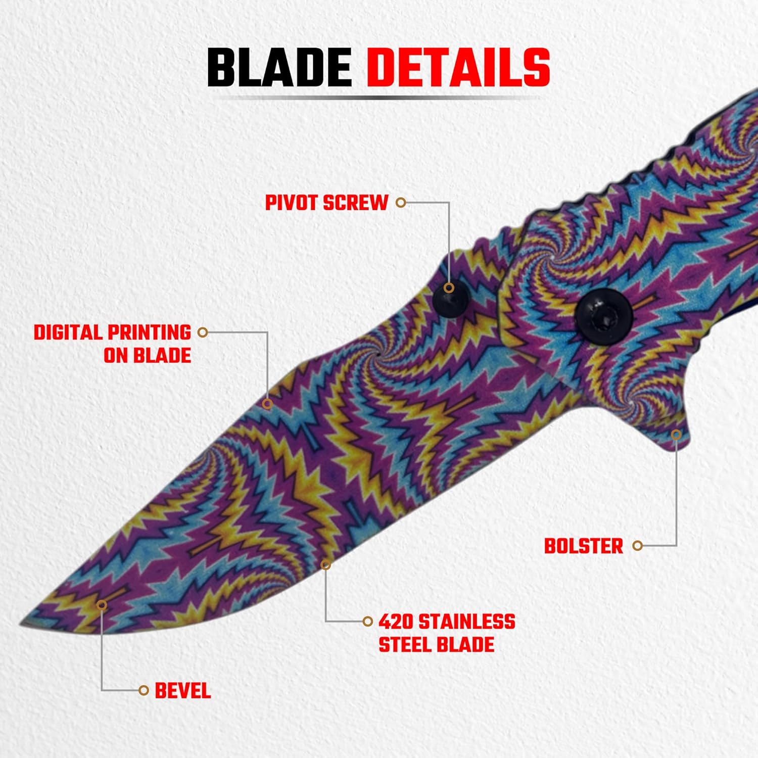 Funky Pocket Knife - Fun Camping & Hunting Accessories For Knife Collectors & Outdoorsmen, Abstract Designs & Graffiti Artwork Knife, 420 Stainless Steel Blade