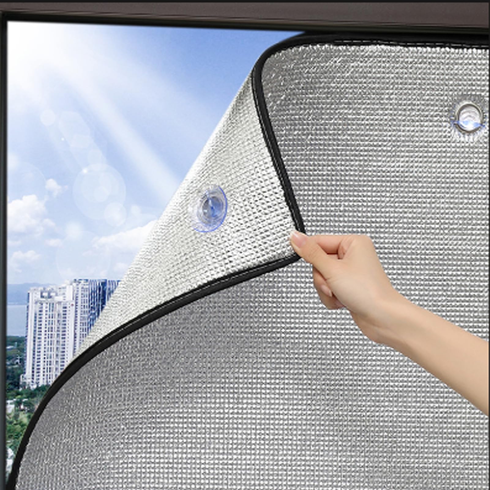 Blackout Roller Blind with Suction Cup Anti-UV Window Blind Curtain Insulating Aluminum Panel Blackout Opaque Privacy Blind for Windows & Doors, No Drilling