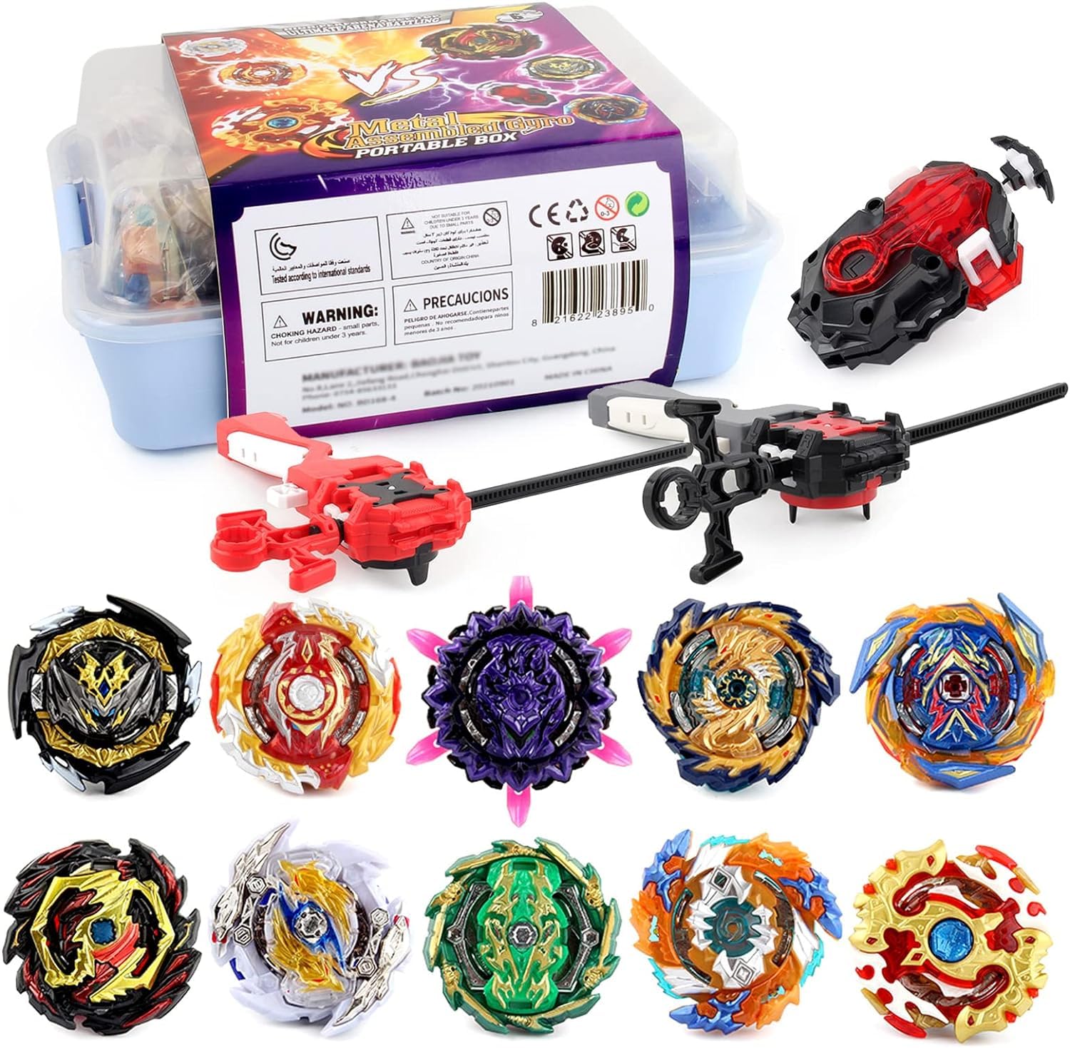 Burst Battle Top Set 10 Battling Tops 3 Launchers Blast Gyro Game with Portable Storage Box Gift for Kids Children Boys Ages 6 7 8+