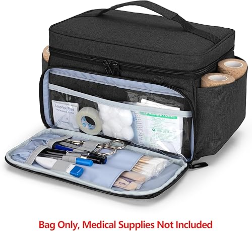 Vista 3 de CURMIO Pequeña bolsa de almacenamiento de medicamentos vacía, caja de primeros auxilios familiar, organizador de botellas de píldoras para Negro