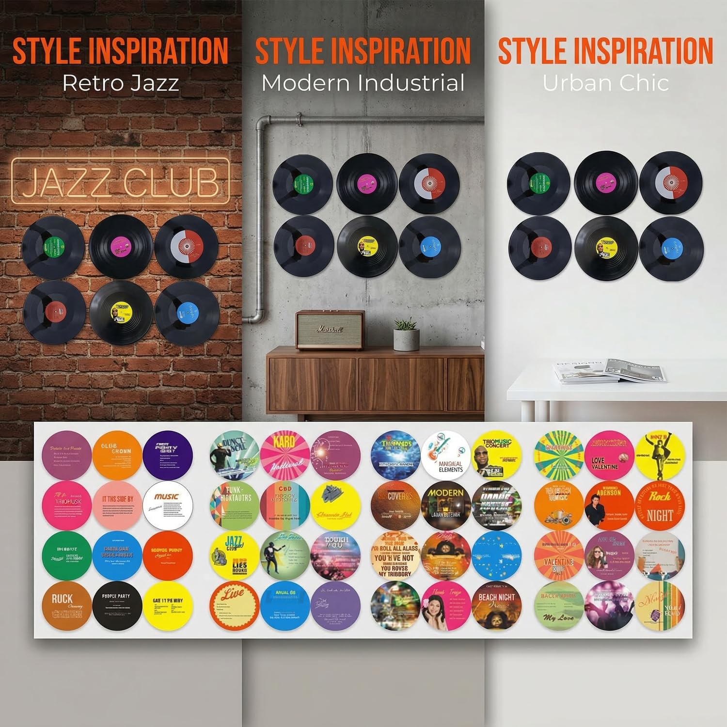 ZJXKJGS 6 Piezas Disco De Vinilo Retro, Decoración de Discos de Vinilo, Pared De Decoración De Discos De Vinilo, Diseño Retro De Discos De Cd, para Puede Utilizar En Café (12 inch)(Patrón aleatorio)