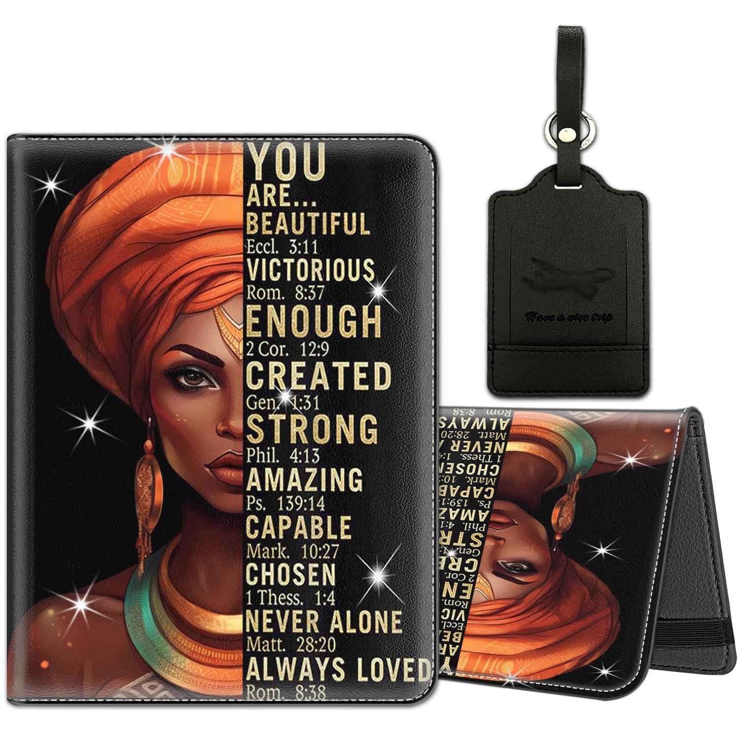 Passport Holder for Travel with Luggage Tag, PU Leather Passport Wallet with RFID Blocking for Women Men, Multi Card Slot Passport Cover Case, African