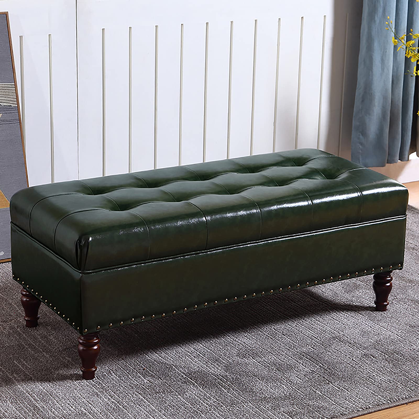Banc ottoman en similicuir marron 60x40x41 cm avec coussin moelleux et structure en bois massif