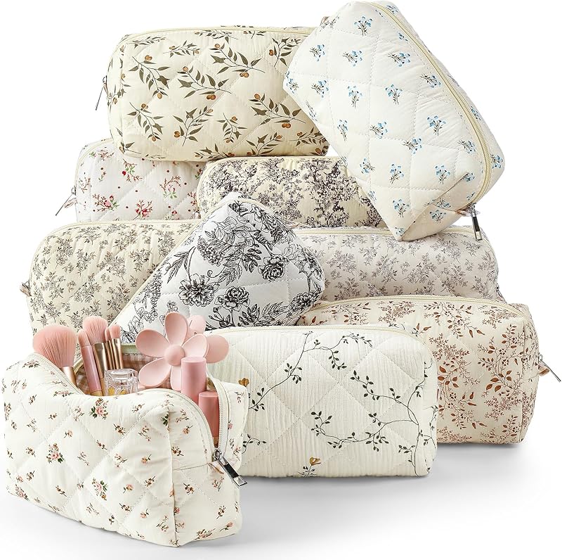 Necessaires de maquiagem Paterr com estampa floral e zíper, Pacote com 10